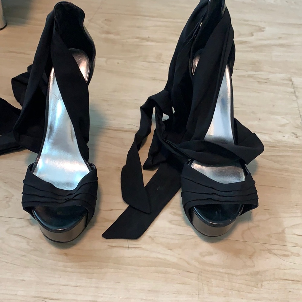 Black Satin Lace Up Heels